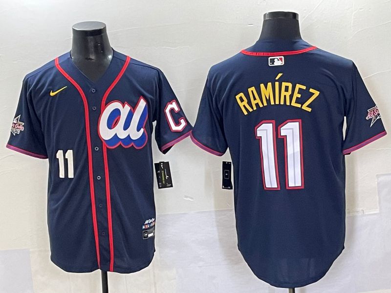 Men 2025 Cleveland Indians 11 Ramirez Blue All star Nike MLB Jersey style 2